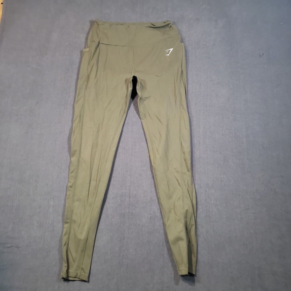 Gymshark Leggings Womens Medium Olive Green High Waisted Athletic Pockets